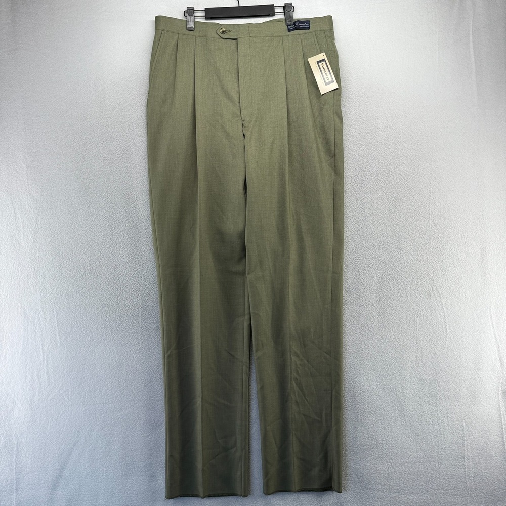 Vintage Sansabelt Dress Pants men's 37 Green Trousers Unhemmed Raw Pleated NEW